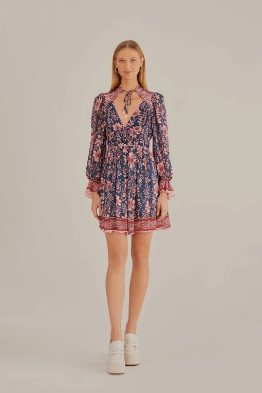  TEAL AINIKA CHARM LONG SLEEVE MINI DRESS
