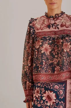  TEAL AINIKA CHARM LONG SLEEVE BLOUSE