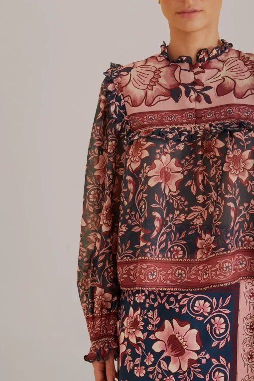  TEAL AINIKA CHARM LONG SLEEVE BLOUSE