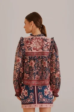  TEAL AINIKA CHARM LONG SLEEVE BLOUSE