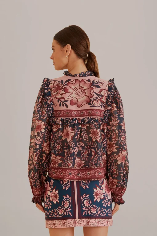  TEAL AINIKA CHARM LONG SLEEVE BLOUSE