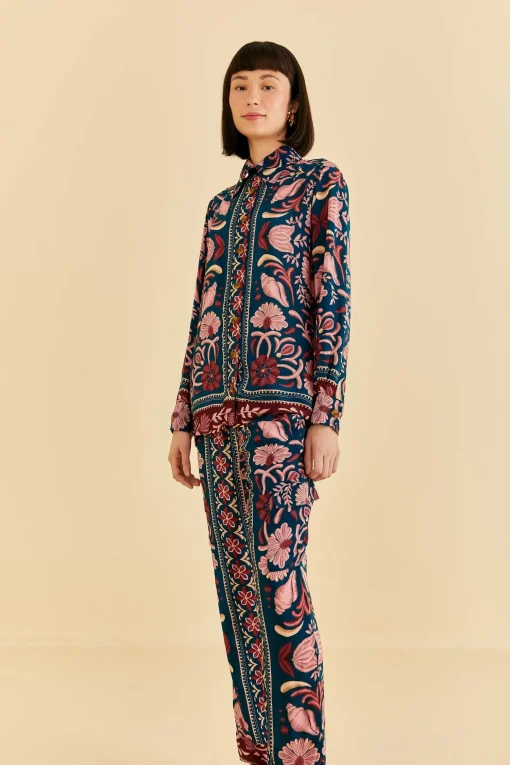 TEAL SEASHELL TAPESTRY CARGO PANTS