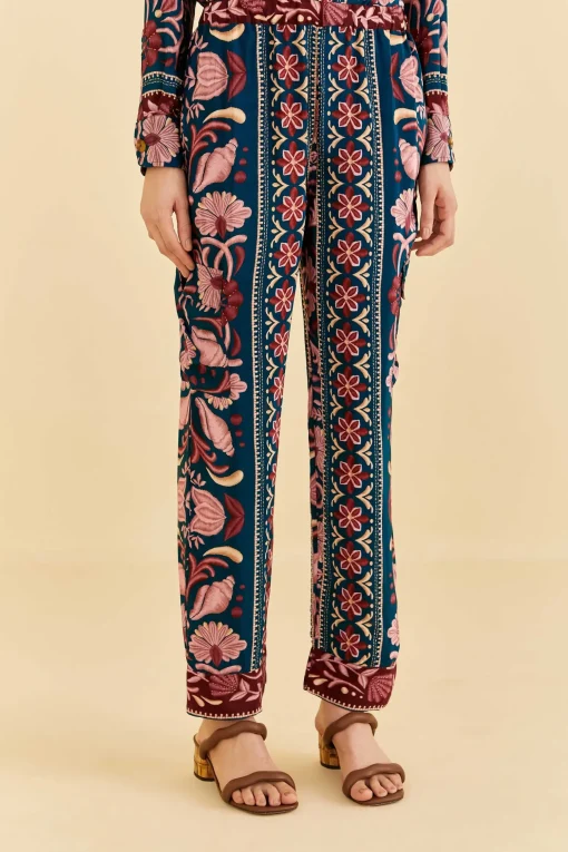  TEAL SEASHELL TAPESTRY CARGO PANTS