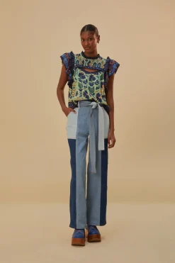  TIE WAIST PATCH DENIM PANTS