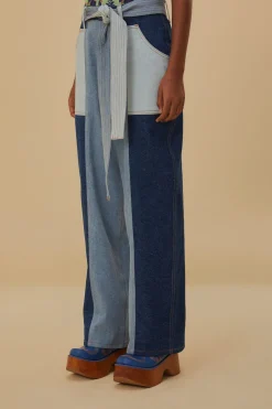  TIE WAIST PATCH DENIM PANTS