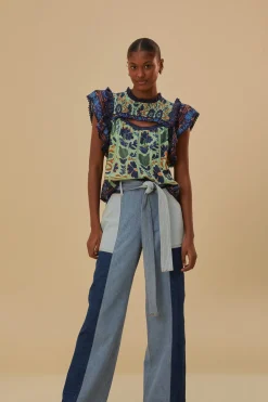  TIE WAIST PATCH DENIM PANTS