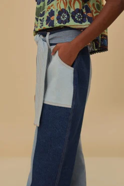  TIE WAIST PATCH DENIM PANTS