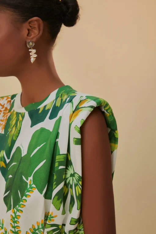  TROPICAL FOREST OFF-WHITE T-SHIRT DRESS