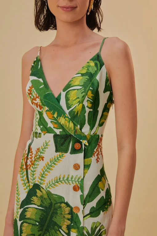  TROPICAL FOREST OFF-WHITE MINI DRESS