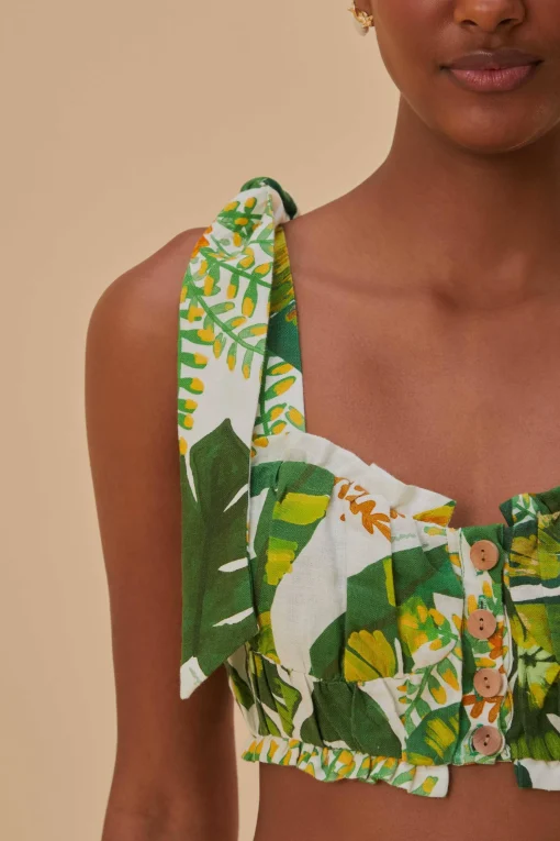  TROPICAL FOREST OFF-WHITE KNOT SLEEVELESS CROP TOP