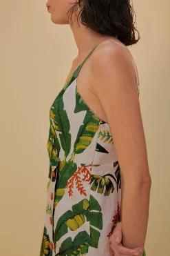  TROPICAL FOREST OFF-WHITE MINI DRESS