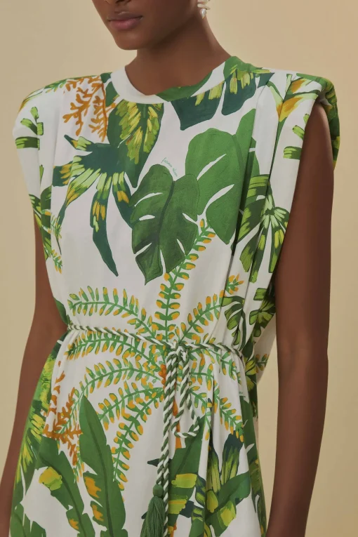  TROPICAL FOREST OFF-WHITE T-SHIRT DRESS