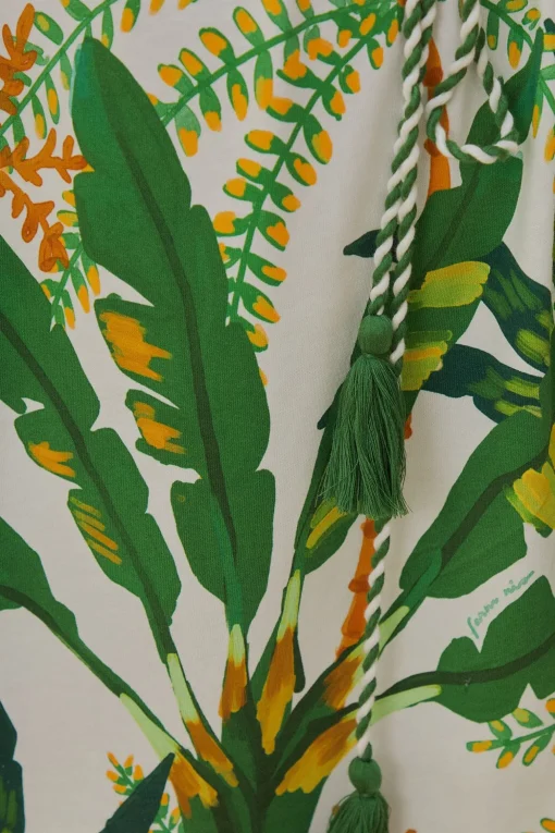  TROPICAL FOREST OFF-WHITE T-SHIRT DRESS