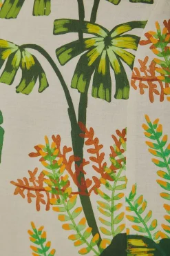  TROPICAL FOREST OFF-WHITE FRINGED MIDI DRESS
