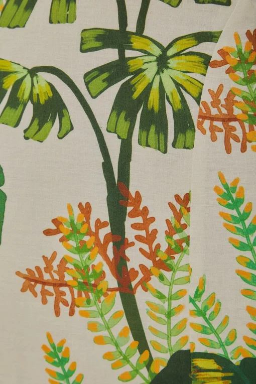  TROPICAL FOREST OFF-WHITE FRINGED MIDI DRESS