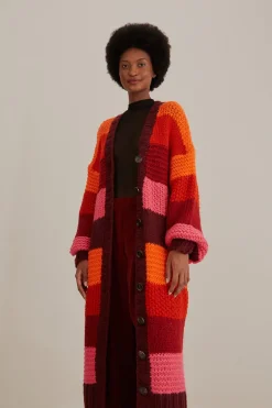  TROPICAL STRIPES MIDI KNIT CARDIGAN