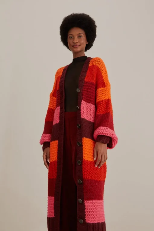  TROPICAL STRIPES MIDI KNIT CARDIGAN
