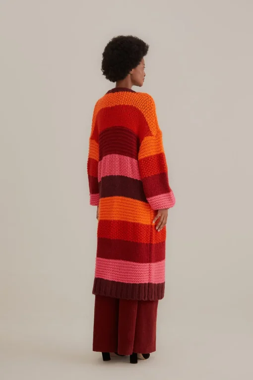  TROPICAL STRIPES MIDI KNIT CARDIGAN