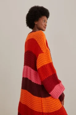  TROPICAL STRIPES MIDI KNIT CARDIGAN