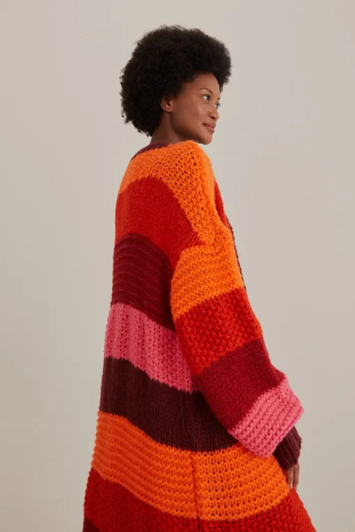  TROPICAL STRIPES MIDI KNIT CARDIGAN