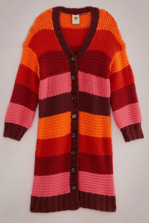  TROPICAL STRIPES MIDI KNIT CARDIGAN
