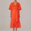  VIVID ORANGE MIDI SKIRT