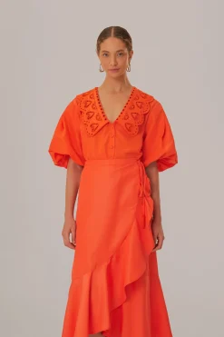  VIVID ORANGE MIDI SKIRT