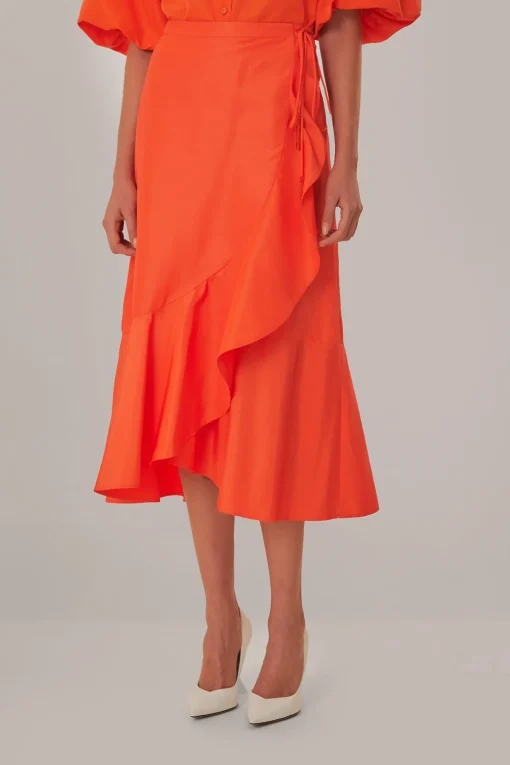  VIVID ORANGE MIDI SKIRT