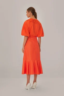  VIVID ORANGE MIDI SKIRT