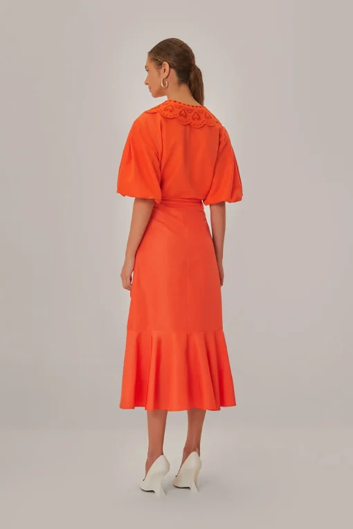  VIVID ORANGE MIDI SKIRT