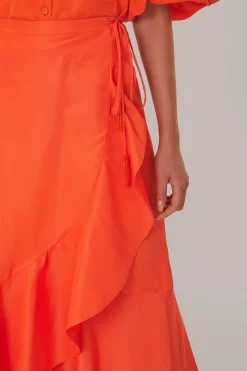  VIVID ORANGE MIDI SKIRT