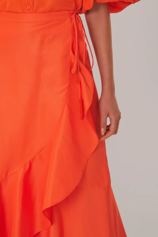  VIVID ORANGE MIDI SKIRT