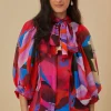  WATERCOLOR FLORAL BLUE LONG SLEEVE BLOUSE
