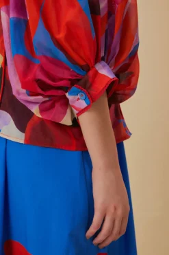  WATERCOLOR FLORAL BLUE LONG SLEEVE BLOUSE