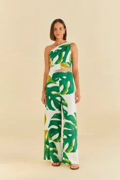  WHITE MONSTERA ONE SHOULDER JUMPSUIT