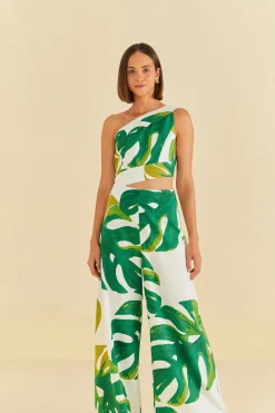  WHITE MONSTERA ONE SHOULDER JUMPSUIT