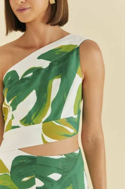  WHITE MONSTERA ONE SHOULDER JUMPSUIT