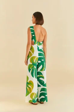  WHITE MONSTERA ONE SHOULDER JUMPSUIT