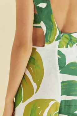  WHITE MONSTERA ONE SHOULDER JUMPSUIT