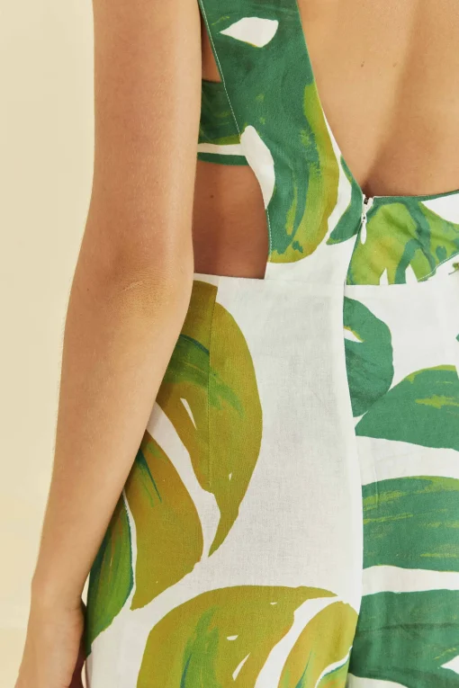  WHITE MONSTERA ONE SHOULDER JUMPSUIT