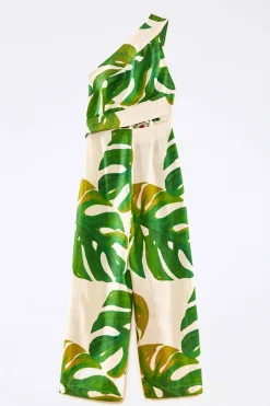  WHITE MONSTERA ONE SHOULDER JUMPSUIT