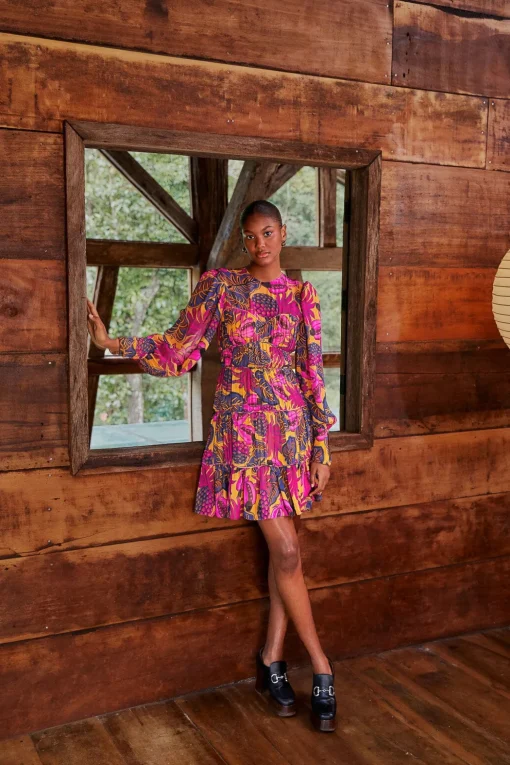  YELLOW FRUIT DREAM LONG SLEEVE MINI DRESS
