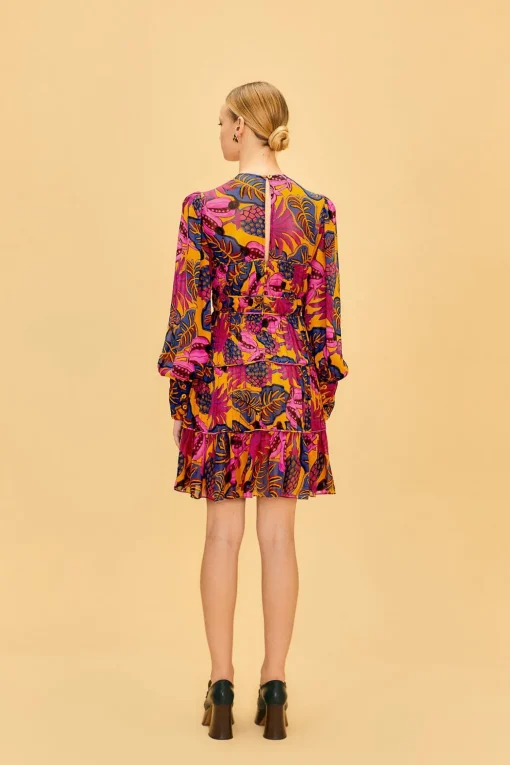  YELLOW FRUIT DREAM LONG SLEEVE MINI DRESS