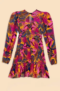  YELLOW FRUIT DREAM LONG SLEEVE MINI DRESS