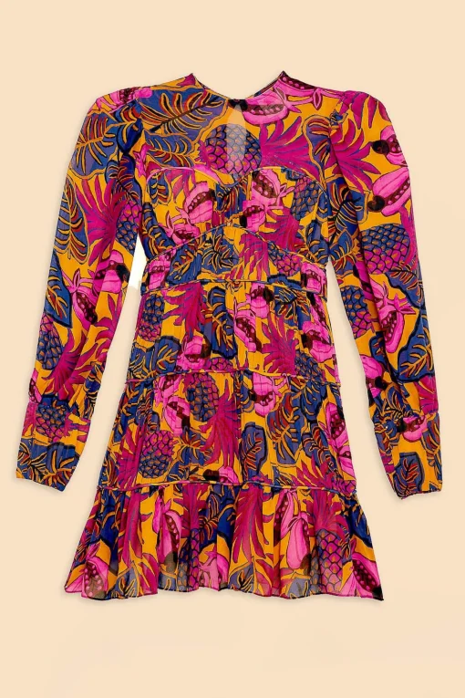  YELLOW FRUIT DREAM LONG SLEEVE MINI DRESS