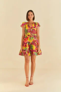  YELLOW FRUIT DREAM RUFFLE MINI DRESS