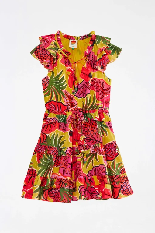  YELLOW FRUIT DREAM RUFFLE MINI DRESS