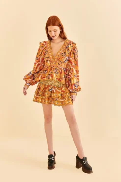  YELLOW PALMS PARTY RUFFLE BLOUSE