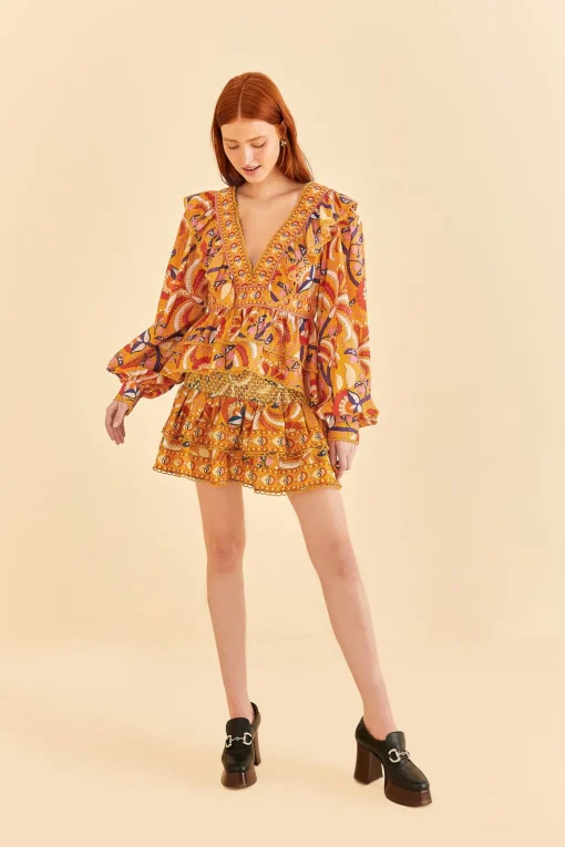  YELLOW PALMS PARTY RUFFLE BLOUSE