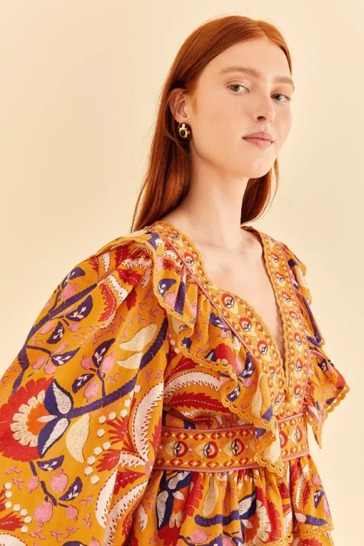  YELLOW PALMS PARTY RUFFLE BLOUSE